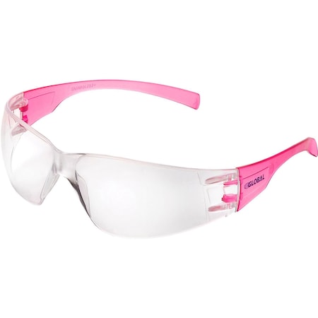 Global Industrial Frameless Petite Safety Glasses, Scratch Resistant, Clear Lens, Pink Frame 708401PK